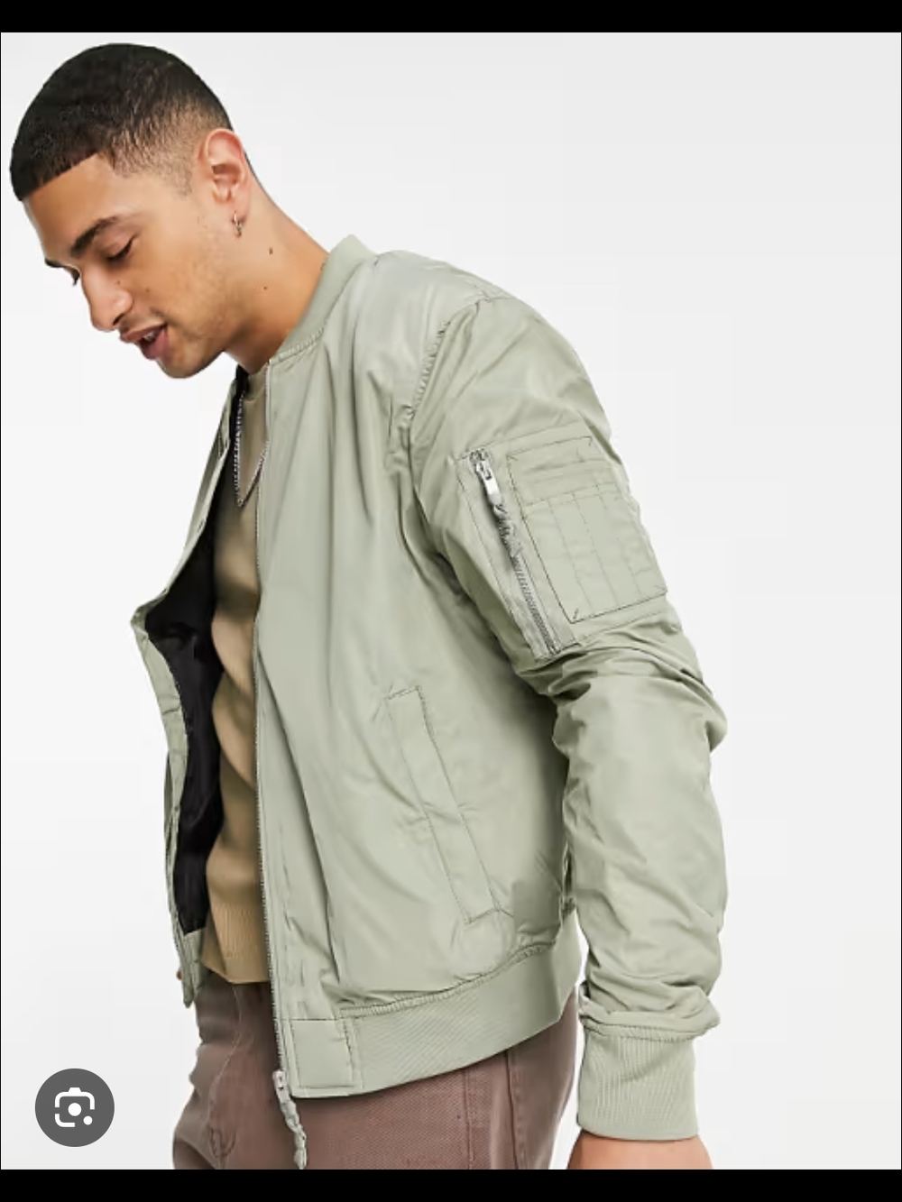 Bershka Sage Green Bomber Jacket